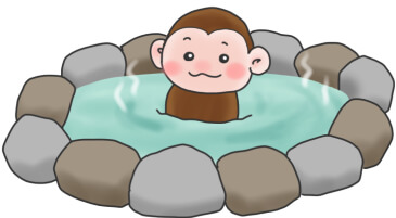 温泉でまったりくつろぐ猿のかわいいイラスト