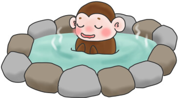 温泉でとっても癒されている猿のかわいいイラスト