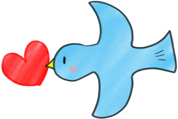 しあわせの青い鳥がハートを運ぶかわいいイラスト