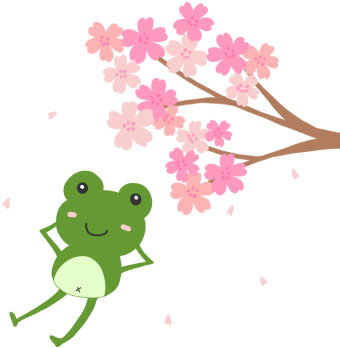 桜を見上げる蛙（カエル）のかわいいイラスト