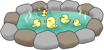 温泉で泳ぐアヒルのかわいいイラスト