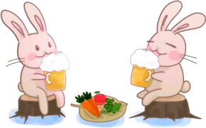 ビールを楽しむウサギのかわいいイラスト