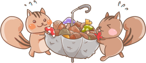 食べ物の少ない冬に備えて準備をするリスのかわいいイラスト