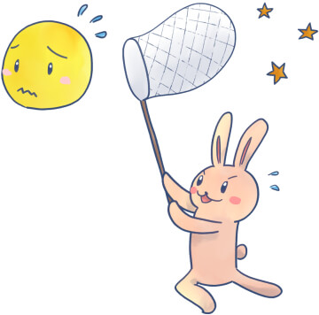 お月様を捕まえようとするウサギのかわいいイラスト