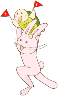 いっしょにゴールするウサギとカメのかわいいイラスト